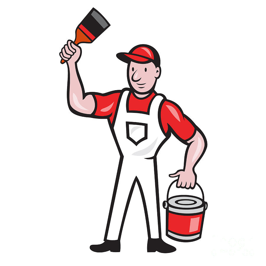 900x900 House Painter Holding Paint Can Paintbrush Cartoon Digital Art By