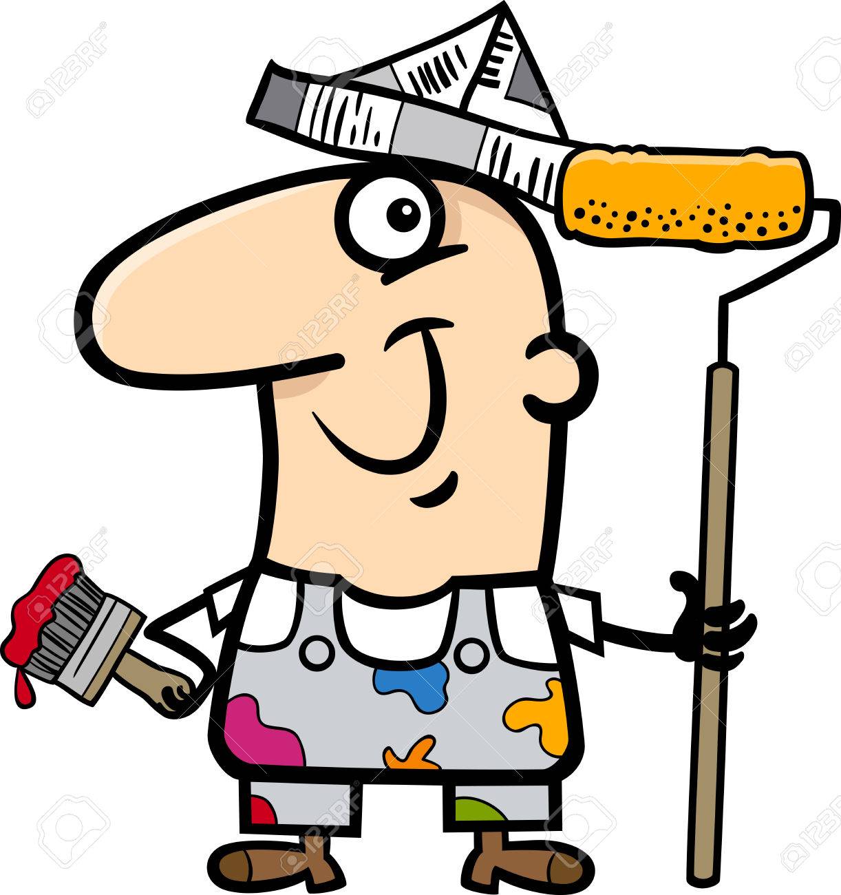1222x1300 Cartoon Illustration Of Funny House Painter Worker Royalty Free