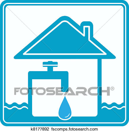 450x460 Clip Art Of Icon With House, Water Pipe And Fau K8177892