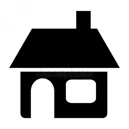 450x450 Black Silhouette Of House With Chimney In White Background Stock