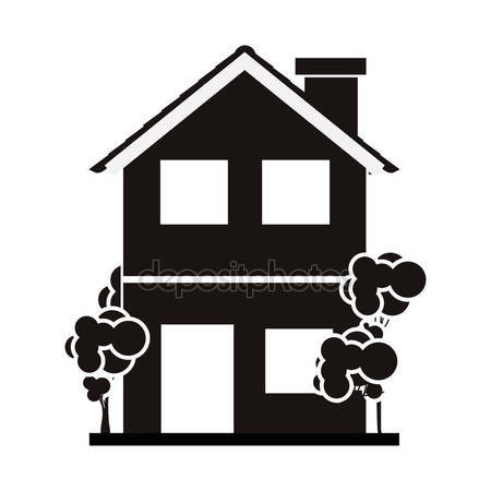 450x450 Silhouette With Monochrome House Of Two Floors With Trees Stock