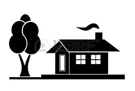 450x304 Black House Silhouette Vector With Tree Garden Royalty Free