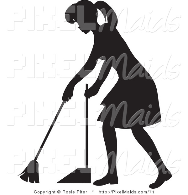 600x620 Clipart Of A Black Silhouetted Housekeeper Woman Sweeping A Floor