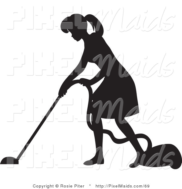 600x620 Clipart Of A Black Silhouetted Housekeeper Woman Vacuuming A Floor