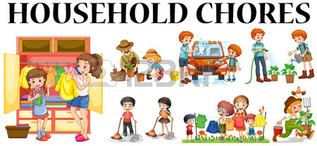 450x208 Girls And Boys Doing Chores Illustration Royalty Free Cliparts