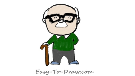 458x258 How To Draw A Cartoon Grandpa With A Cane In Hand For Kids Easy