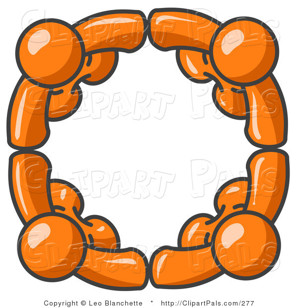 600x620 Pal Clipart Of Four Orange People Standing In A Huddle And Holding