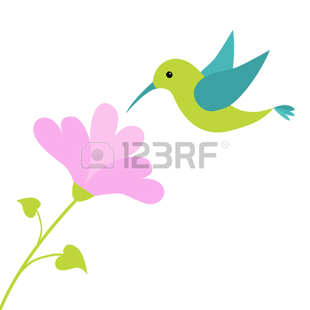 450x450 Flying Colibri Bird And Heart Flower. Cute Cartoon Character