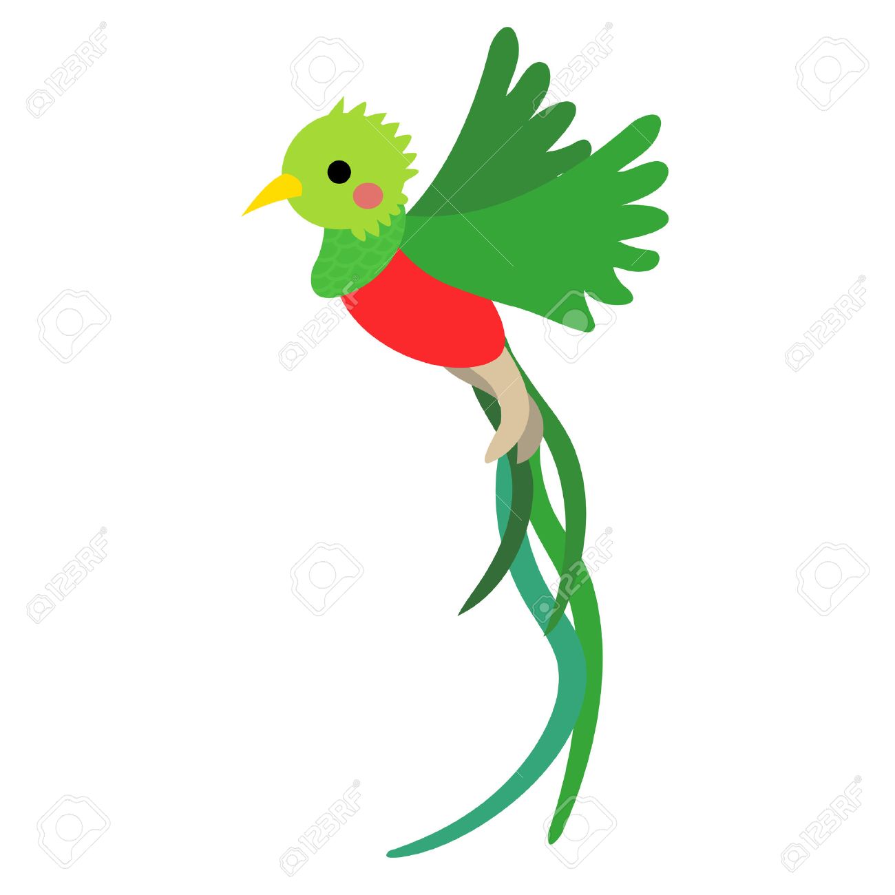 1300x1300 Flying Quetzal Bird Animal Cartoon Character. Isolated On White