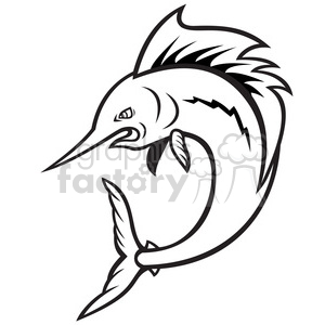 300x300 Royalty Free Black And White Sailfish Jumping Cartoon 388133