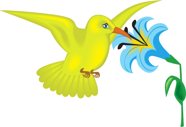 600x410 Yellow Hummingbird With Flower Clip Art