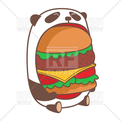 400x400 Hungry Kawaii Panda Eating Huge Burger Royalty Free Vector Clip