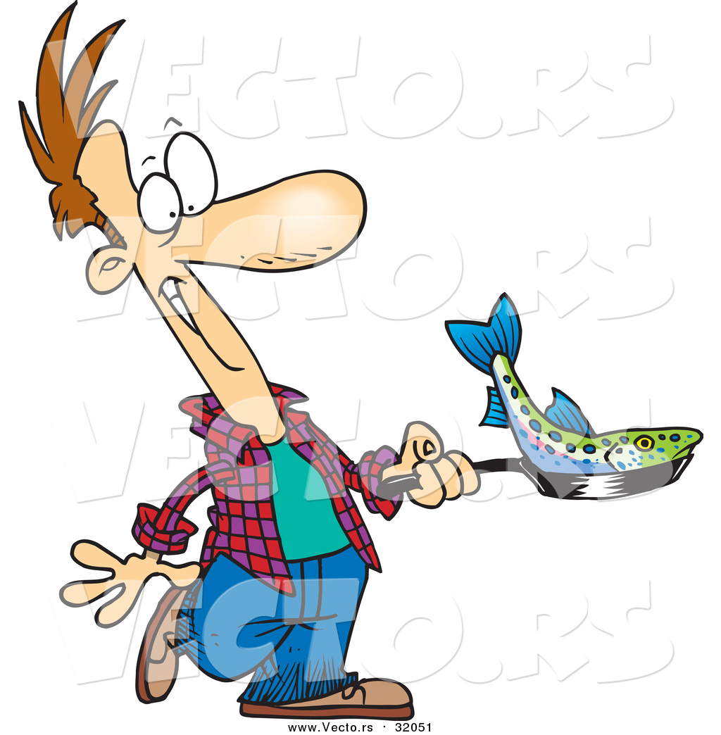 1024x1044 Vector Of A Hungry Man Cooking Fish In A Pan