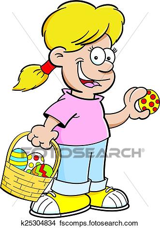 331x470 Clipart Of Cartoon Girl On An Easter Egg Hunt K25304834
