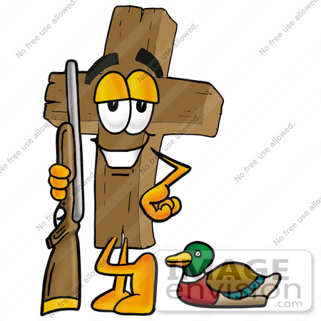 450x450 Clip Art Graphic Of A Wooden Cross Cartoon Character Duck Hunting