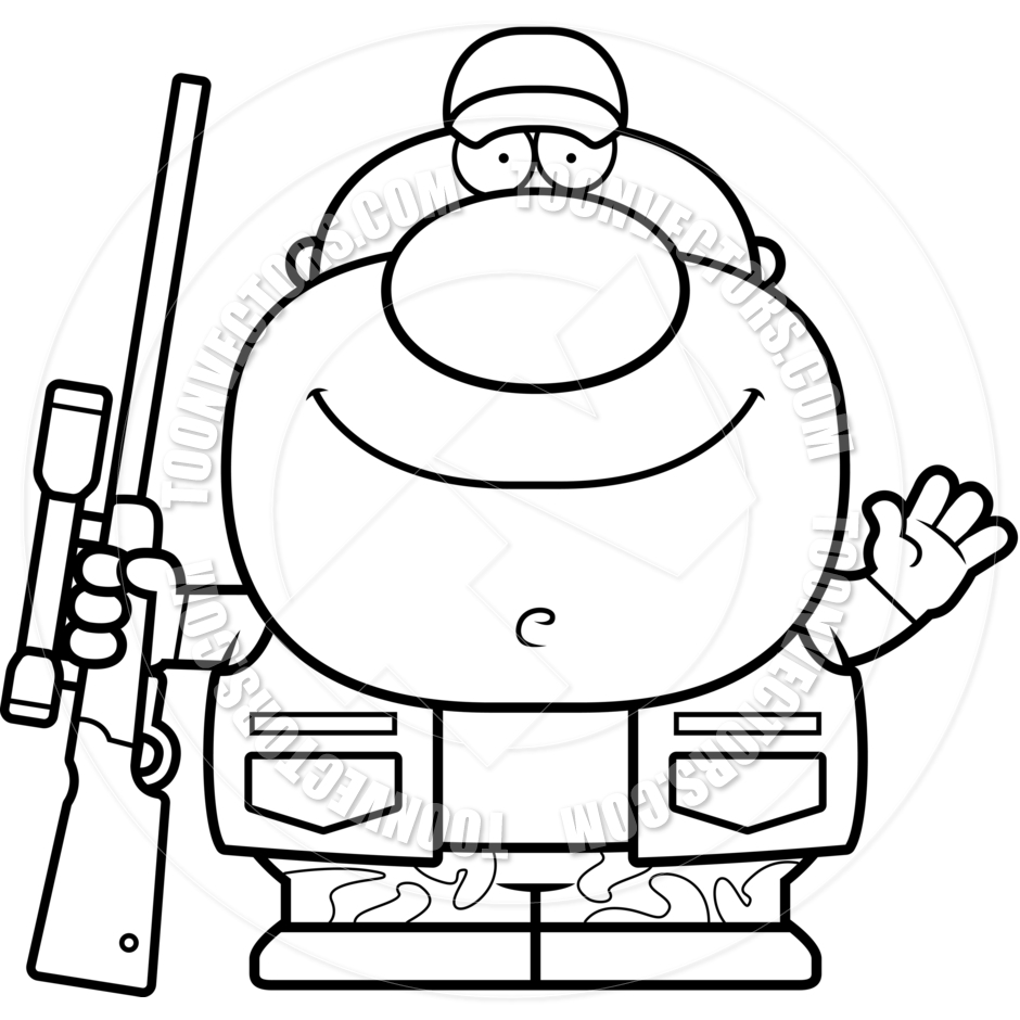 940x940 Cartoon Hunter Waving (Black And White Line Art) By Cory Thoman