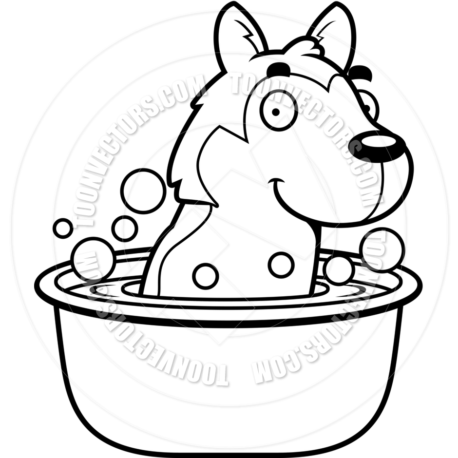 940x940 Cartoon Husky Dog Bath (Black And White Line Art) By Cory Thoman