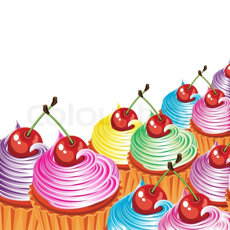 800x800 Border Of Cakes With Cream And Cherries. Stock Vector Colourbox