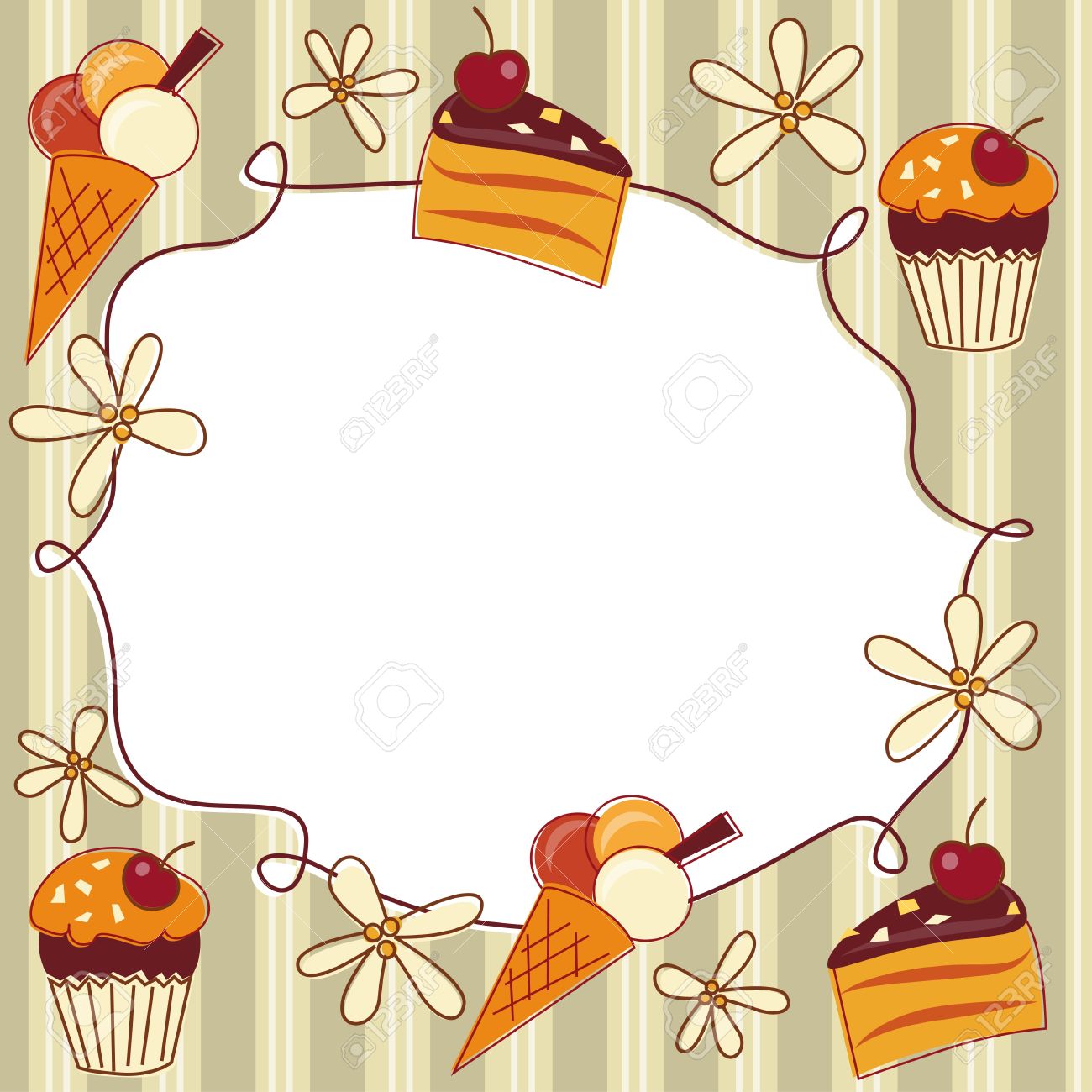 1300x1300 Greeting Card With Cupcake, Cake And Ice Cream Royalty Free