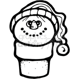 300x300 Royalty Free Black And White Happy Snowman Ice Cream Cone 143904