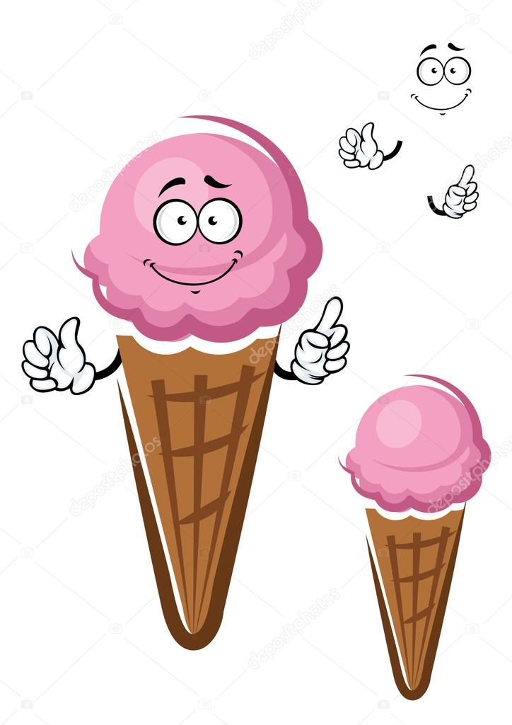 724x1024 Strawberry Ice Cream Cone Cartoon Character Stock Vector