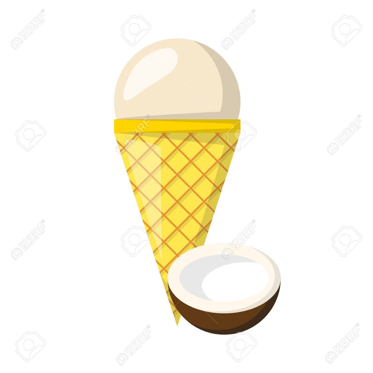 1300x1300 Vector Illustration With Cartoon Coconut Ice Cream Ball In Cone
