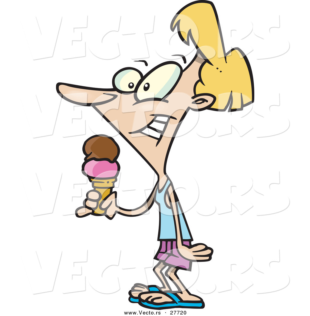 1024x1044 Vector Of A Happy Cartoon Girl Holding Ice Cream Cone With Two