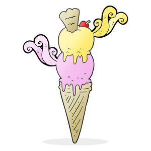 300x300 Freehand Drawn Black And White Cartoon Ice Cream Cone Royalty Free
