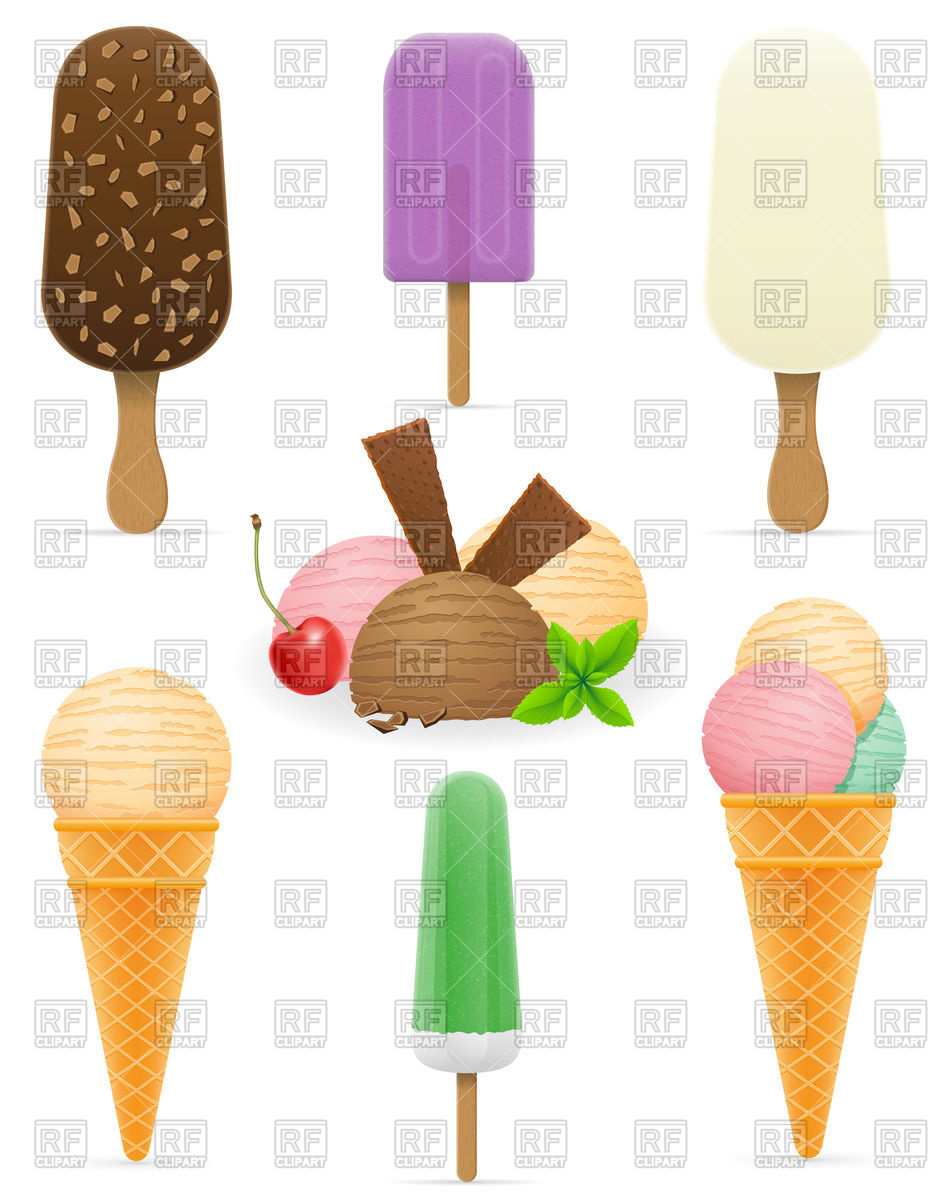 933x1200 Set Of Ice Cream On Stick, In Waffle Cone And Balls Royalty Free