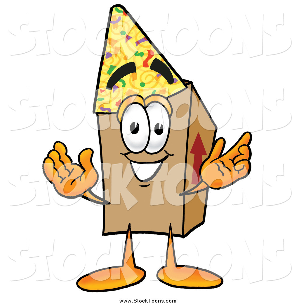 1024x1044 Stock Cartoon Of A Cardboard Box Character Wearing A Birthday