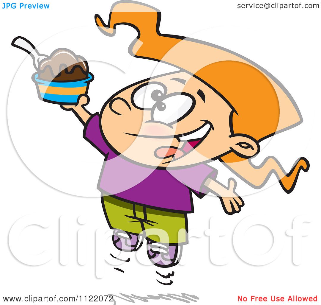 1080x1024 Cartoon Of A Happy Girl Jumping With An Ice Cream Sundae