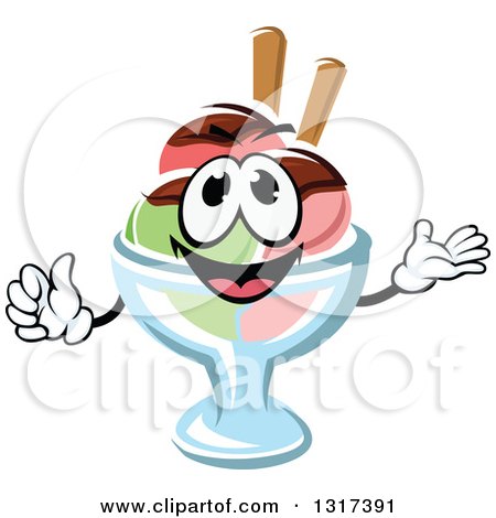 450x470 Clipart Of A Cartoon Rainbow Sherbet Ice Cream Sundae Character