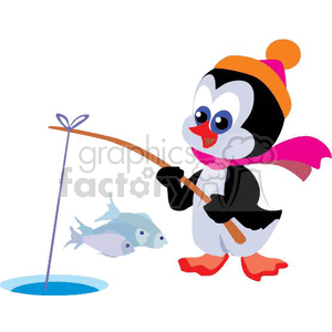 300x300 Royalty Free Penguin Ice Fishing 370086 Vector Clip Art Image