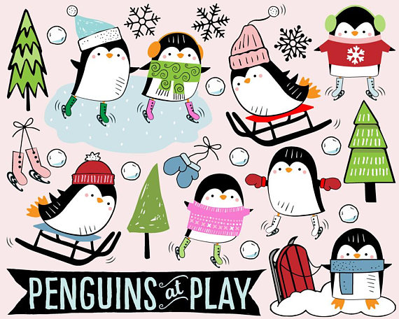 570x456 Penguin Clipart, Ice Skating Clipart, Sled Clipart, Snow Clip Art