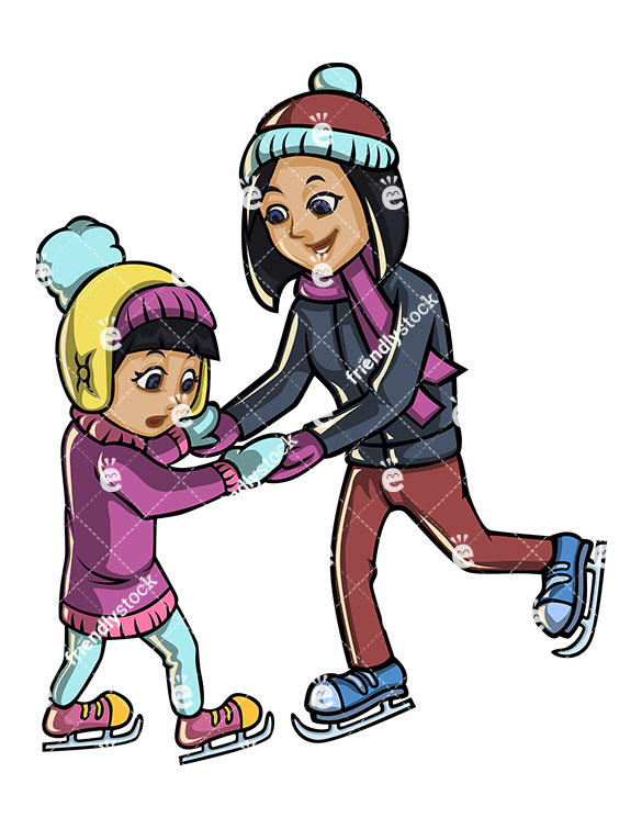 585x755 Mother And Son Ice Skating Together Cartoon Vector Clipart