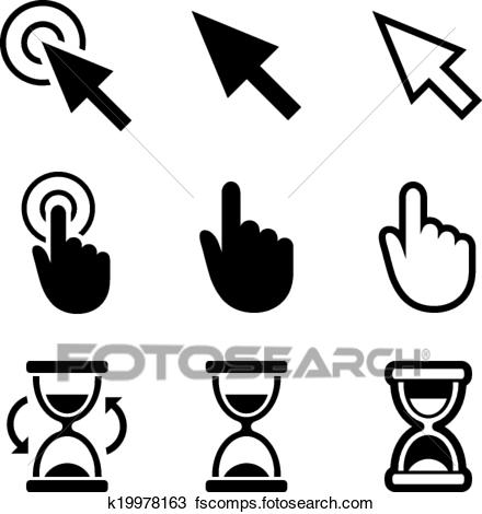 440x470 Clipart Of Cursors Icons. Mouse, Hand, Arrow, Hourglass. K19978163