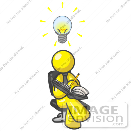 450x450 Clip Art Graphic Of A Yellow Guy Character Jotting Ideas Down