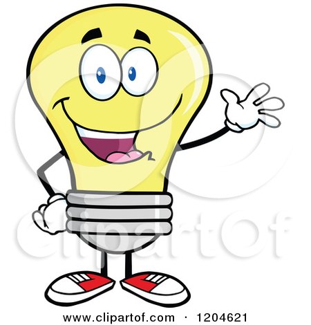 450x470 Cartoon Of A Happy Yellow Light Bulb Mascot With An Idea