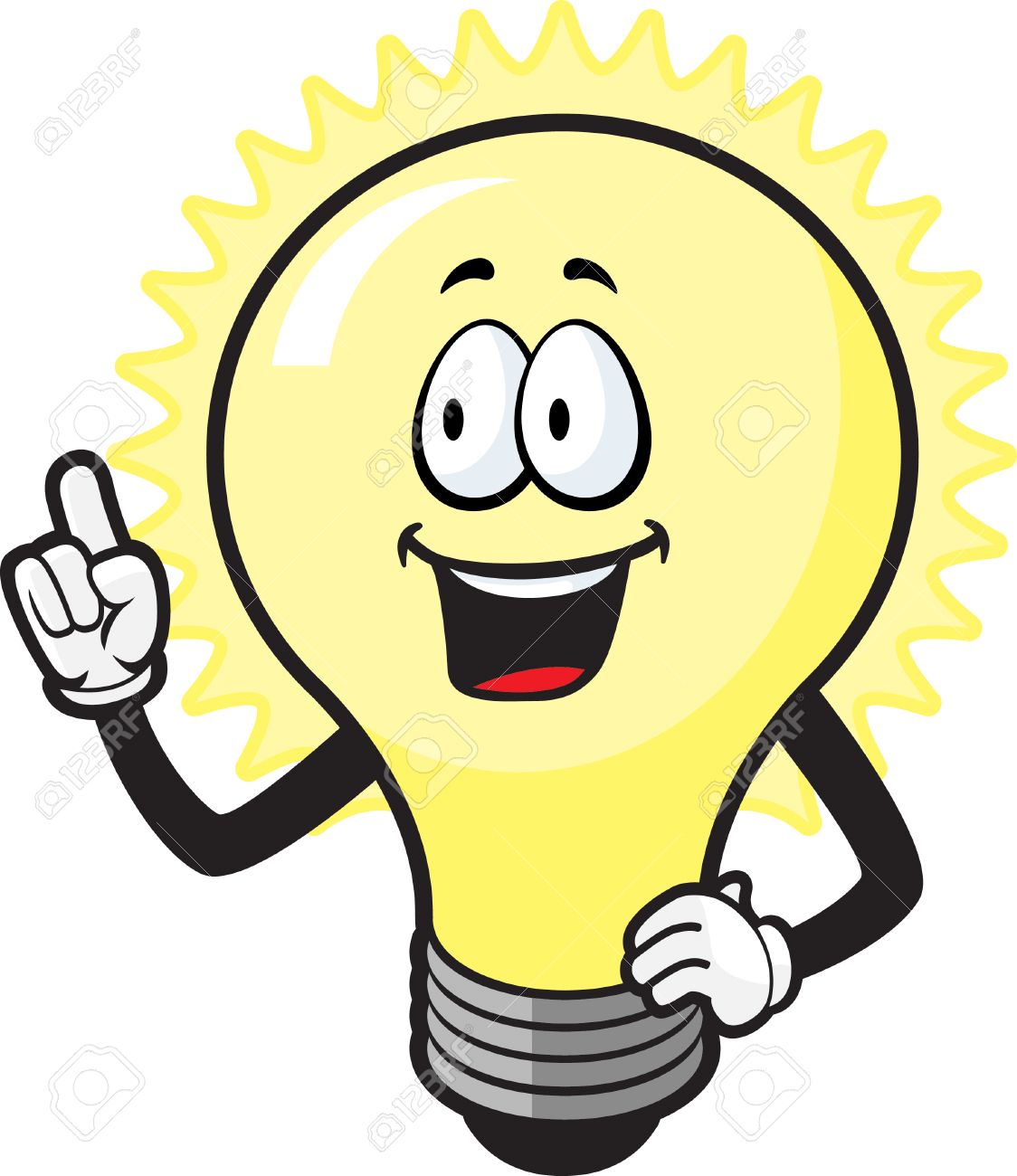 1124x1300 A Happy Cartoon Light Bulb With An Idea. Royalty Free Cliparts