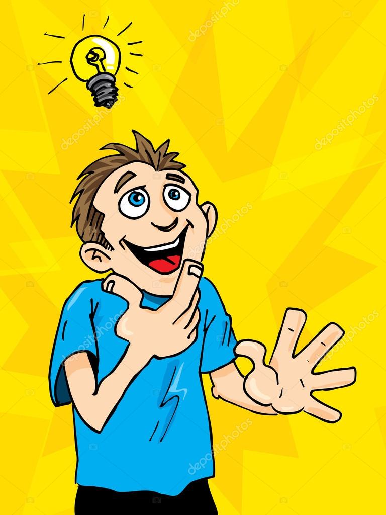768x1024 Cartoon Man Gets A Bright Idea. A Light Bulb Above His Headcartoon