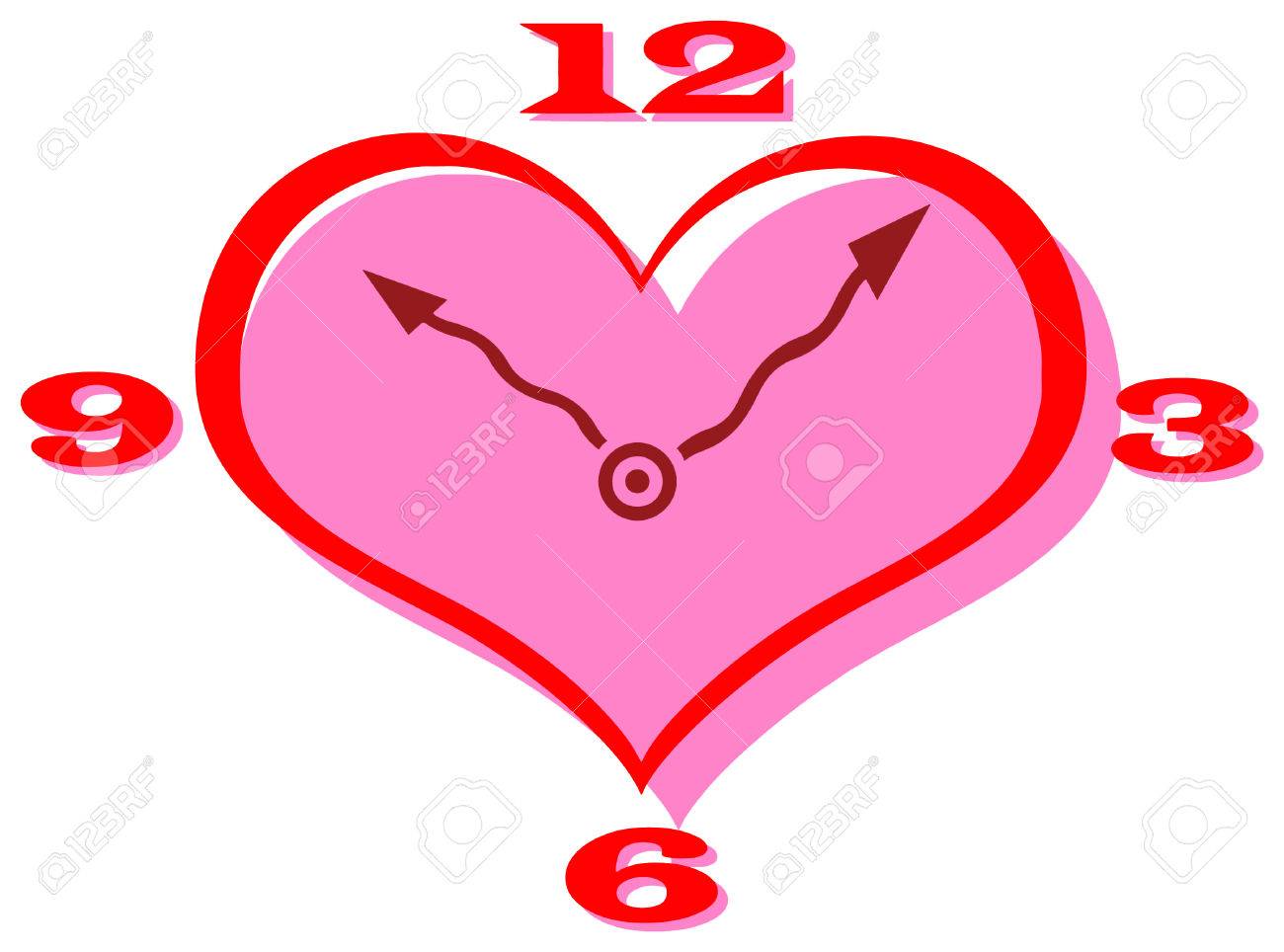 1300x964 Vector Clip Art Of A Heart Shape Clock With Curly Hands Royalty