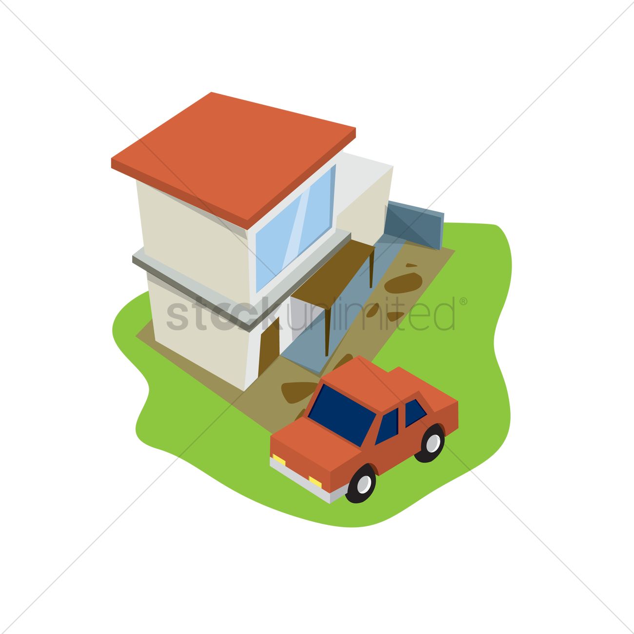 1300x1300 Car Parked In Front Of A House Vector Image