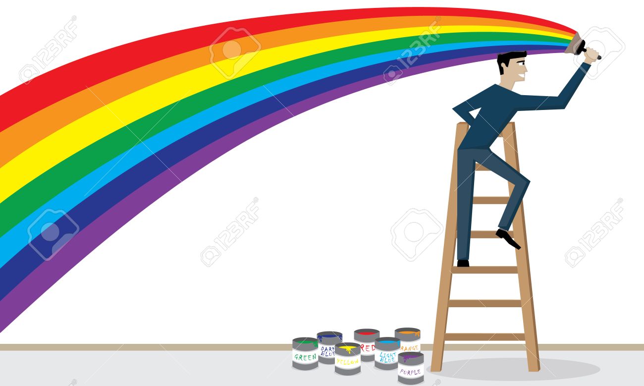 1300x779 Illustration Vector Of A Man Is Painting A Rainbow On The Wall
