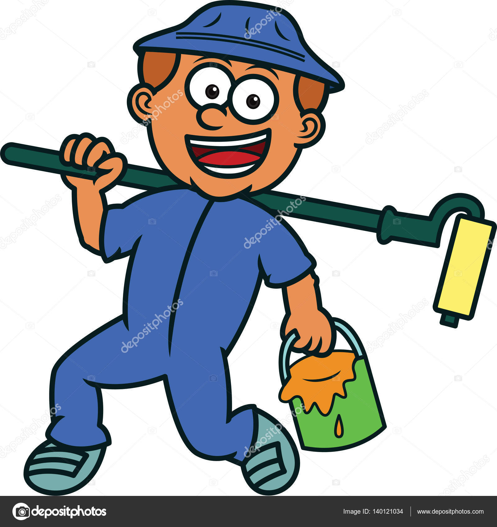 1600x1695 Painter With Bucket Of Paint And Painting Roll Cartoon