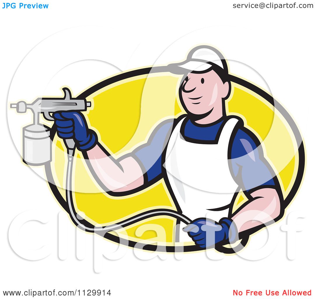 1080x1024 Clipart Cartoon Of A Retro Spray Painter Worker On A Yellow Oval