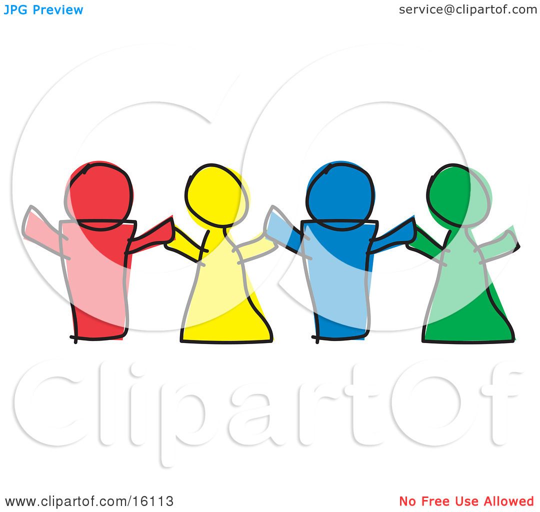 1080x1024 Red, Yellow, Blue And Green Paper Dolls Or Children Holding Hands