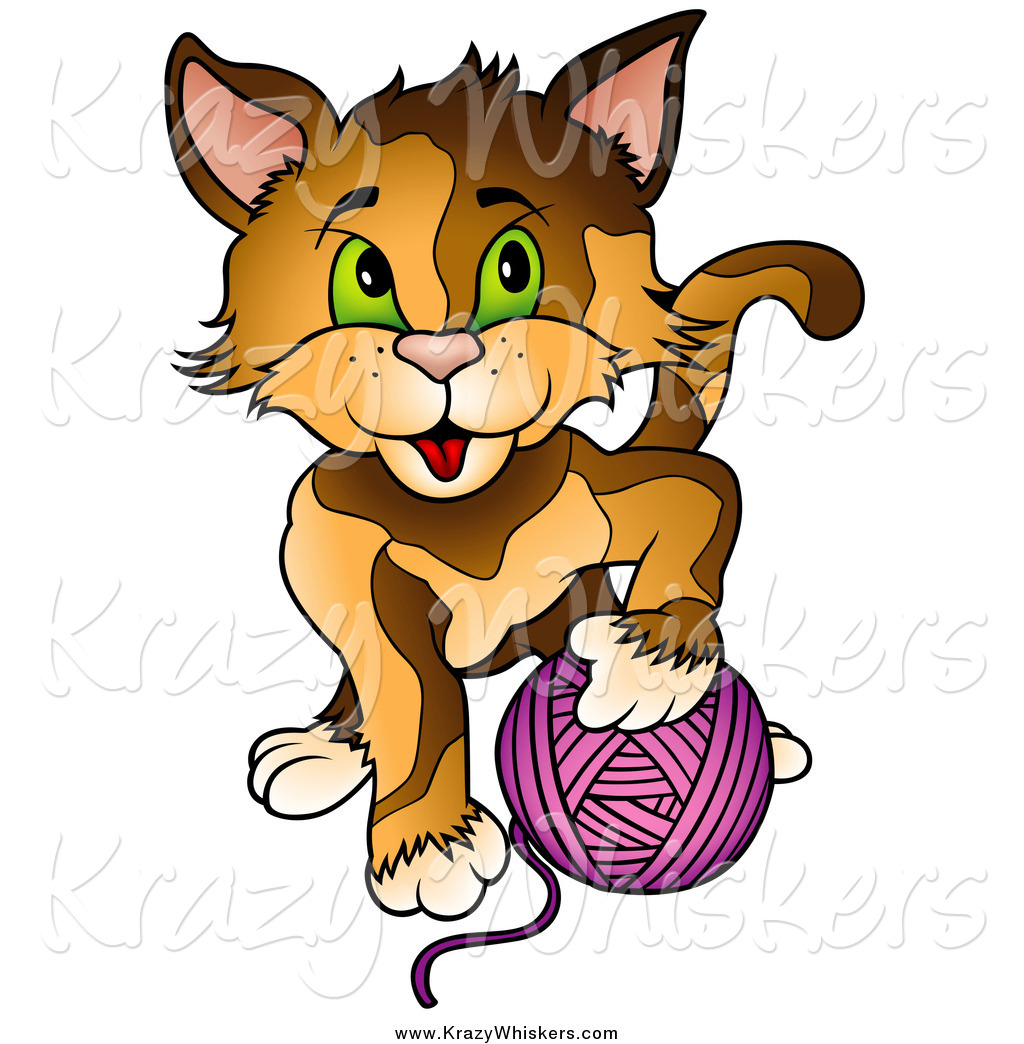 1024x1044 Critter Clipart Of A Cat Playing With A Ball Of Purple Yarn By