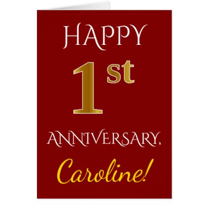 422x422 Red, Faux Gold 1st Wedding Anniversary + Name Card Wedding