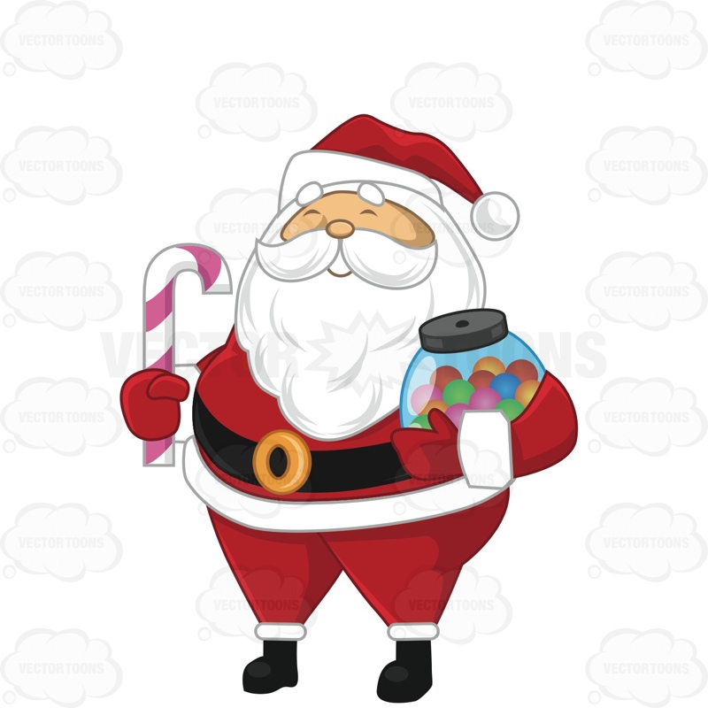 800x800 Santa Claus Carrying A Candy Cane And A Jar Of Candy Cartoon