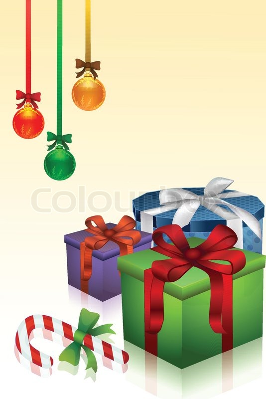534x800 Illustration Of Christmas Gifts With Hanging Christmas Balls
